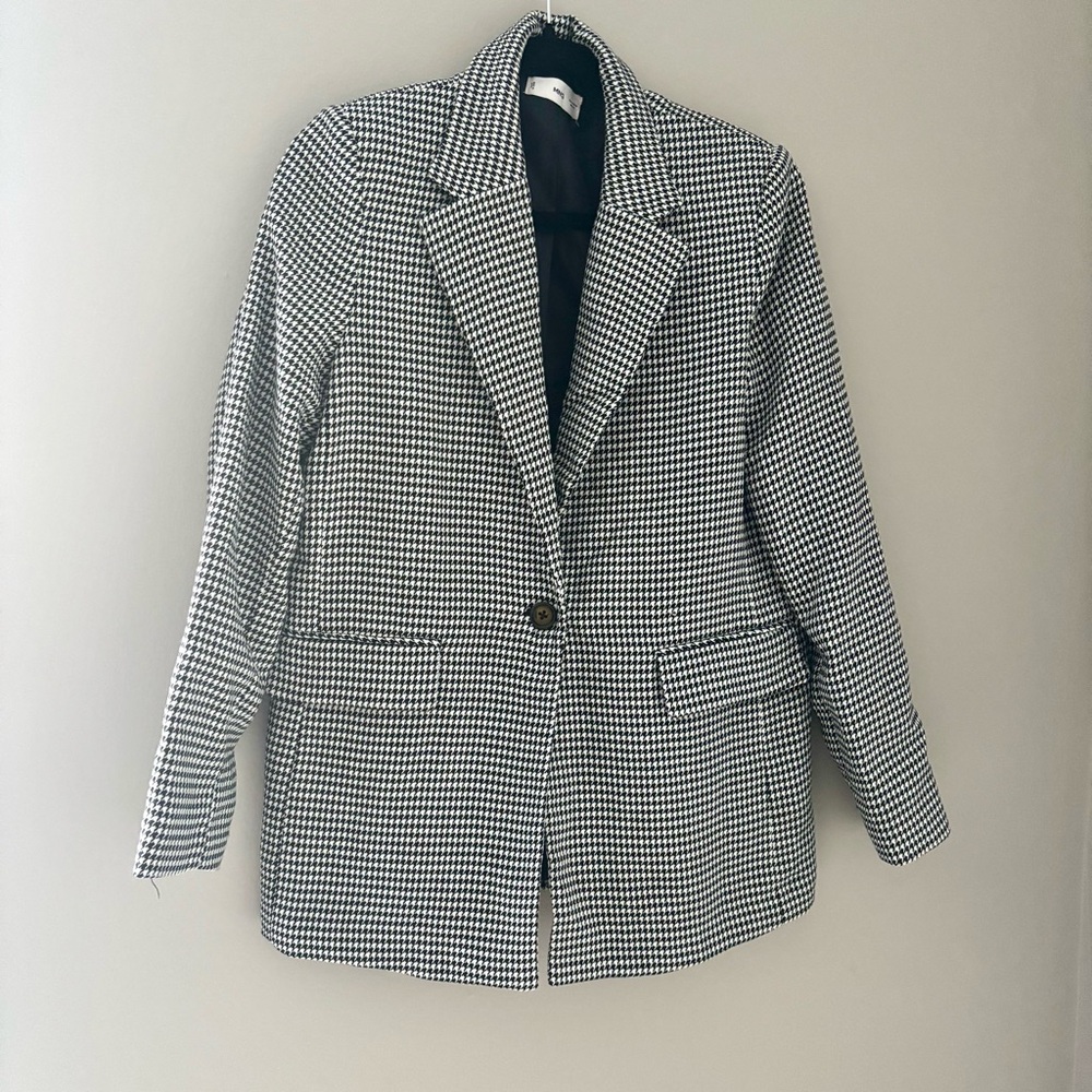 Mango Black and White Houndstooth Tailored Blazer